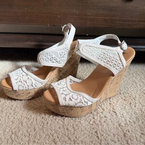 Charlotte Russe White Lace Cork Wedge Sandals – Size 9